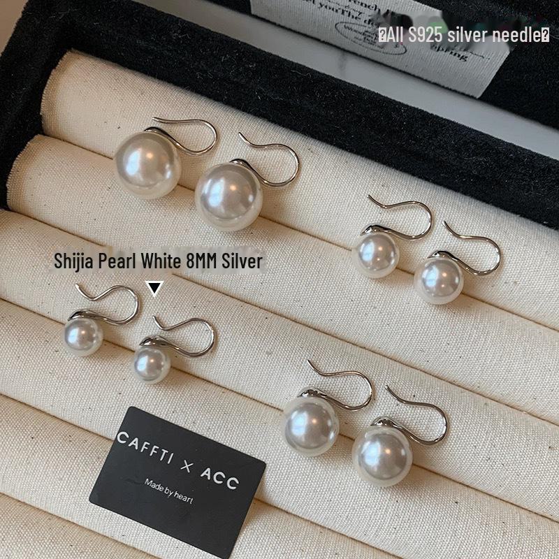 S925 Sterling Silver White Pearl High-Heel Earrings for Women – Luxury Niche Design