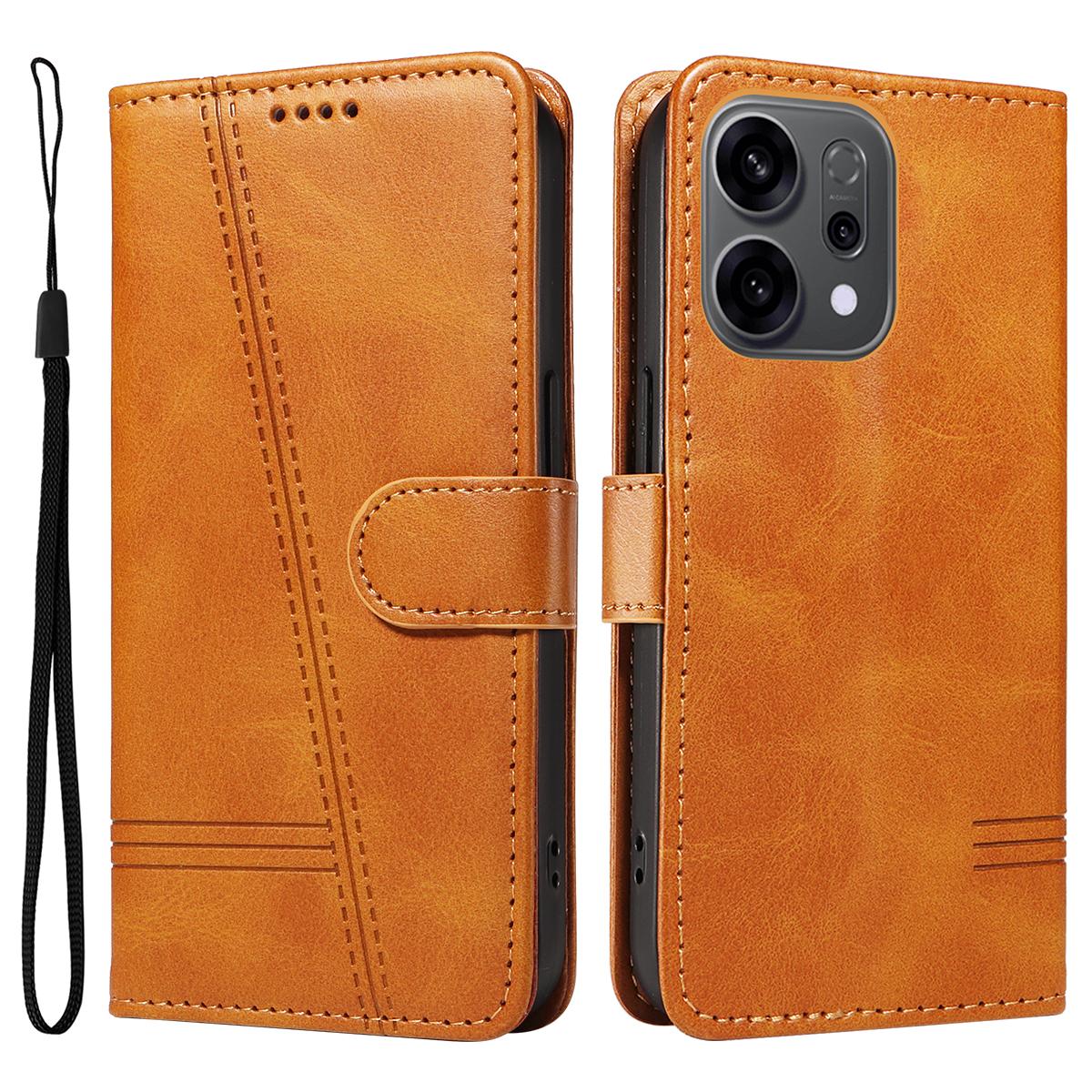 

Для Oppo Reno14 5G (Китай)/Oppo Reno14 F 5G/Oppo Reno14 5G (Глобальный) Кошелек Чехол Т-образные линии Кожаный Чехол для телефона Подставка Brown