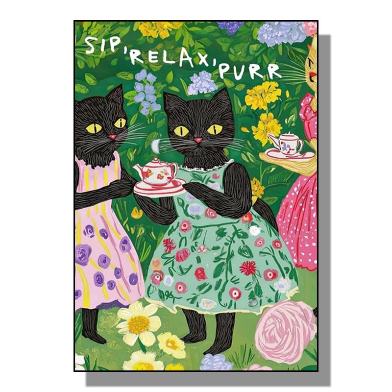 

Постер на холсте в стиле ретро с кошкой, милый котенок, украшение для послеобеденного чая, настенная роспись, подарок для девочки, украшение для стен дома, без рамы 21cm×30cm NoFrame