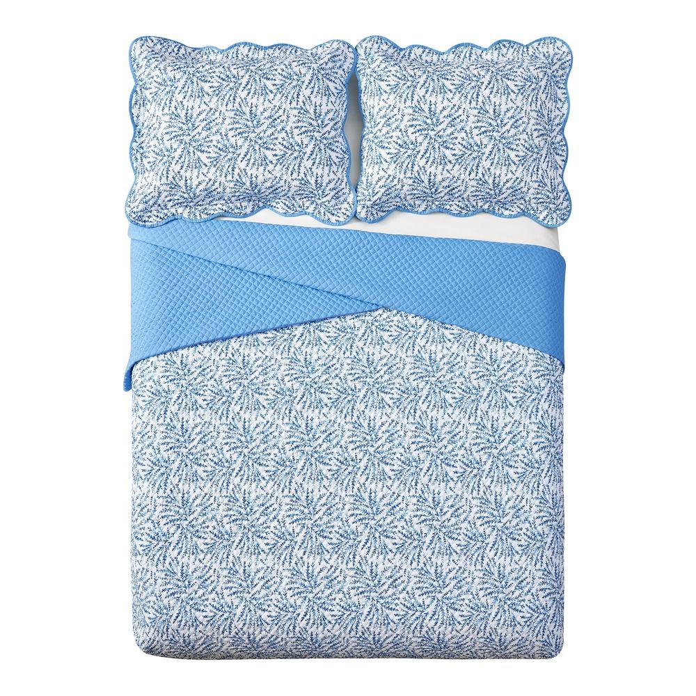 Blauwe Varen 3-delige Dekbedset Volledig Queen Zachte Polyester Beddengoedset met Kussenslopen Koeltechnologie Elegante Golvende Randen Klassiek
