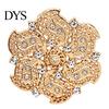 Retro Floral Clothing Accessories Rhinstone Flower Brooch for Women Golden Plated Alloy Vintage Lapel Pin Jewelry Wedding Party Prom Bag Embellishment