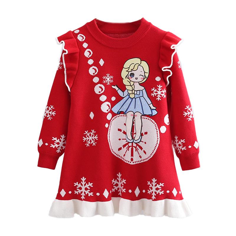 Aisha Woolen Dress for Girls - Elsa Frozen 2025 Spring/Autumn Collection Sweater Dress