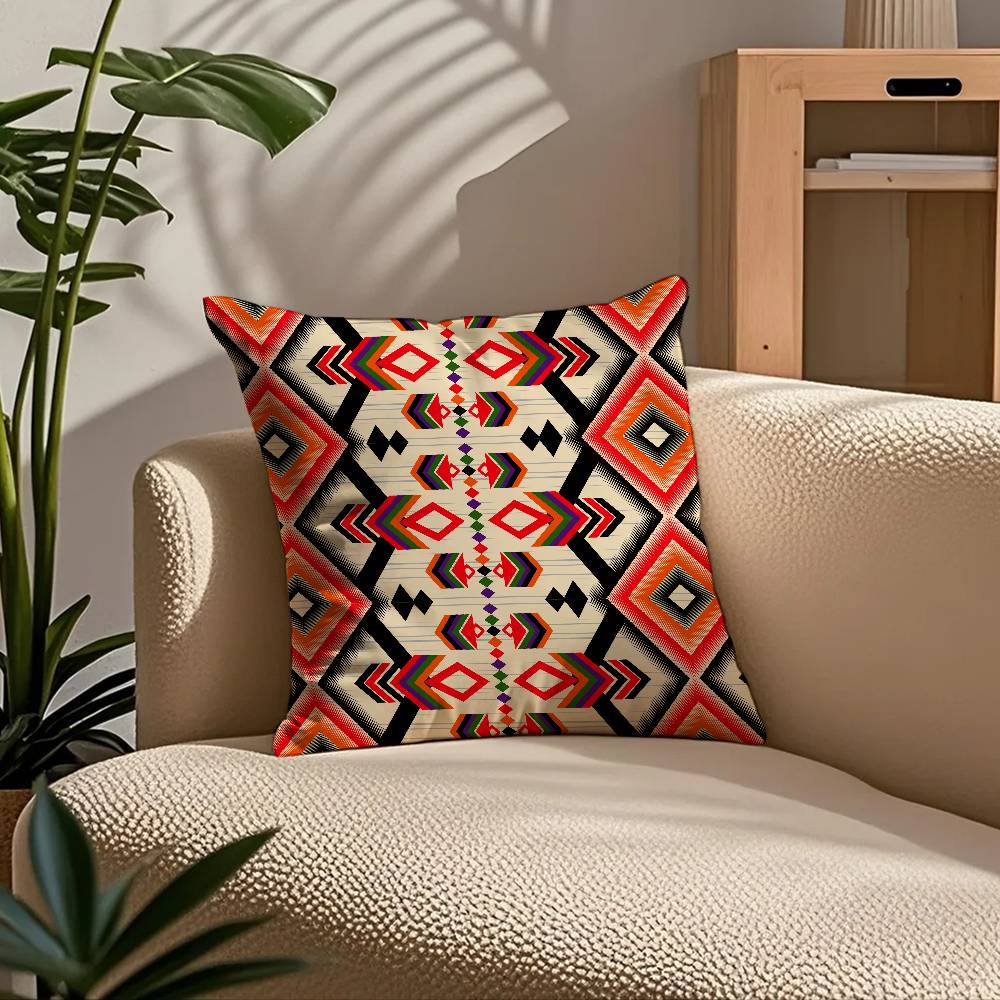 ART Native Fabric Pattern Pillow Case Comfort Sofa Bed Silky elegant Invisible zipper Custom Decorative cushion cover