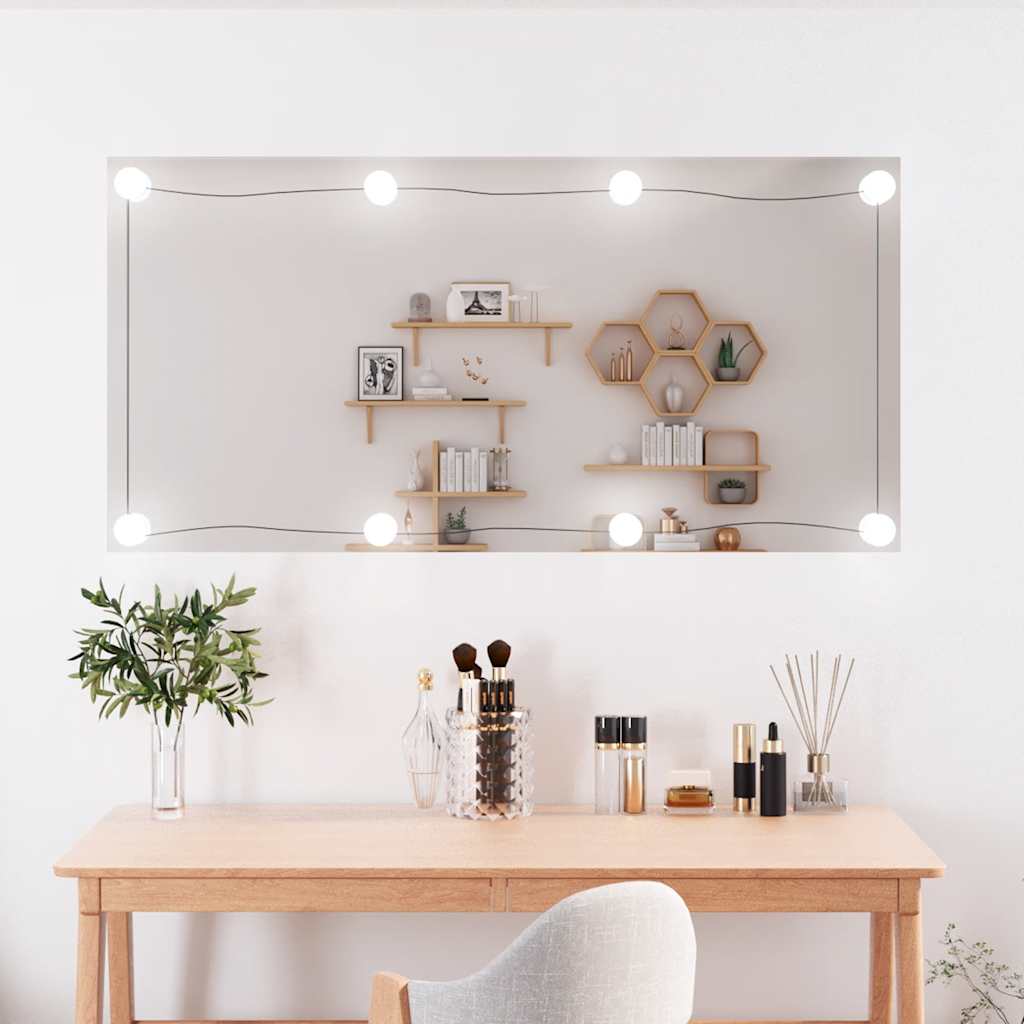 Vidaxl Lustro Ścienne Z Led, 50X100 Cm, Szklane, Prostokątne