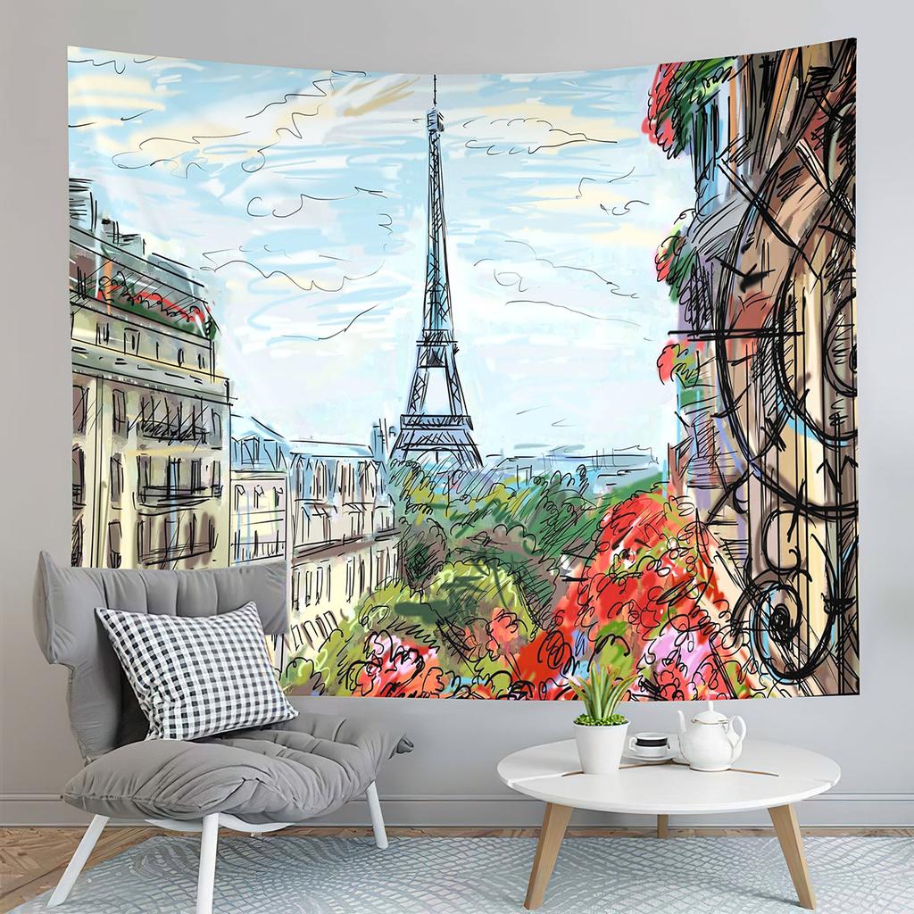 Paris Eiffel Tower Tapestry Sunset Night View Tapestry French Landmark Tapestry Living Room Bedroom Dorm Wall Hanging Blanket
