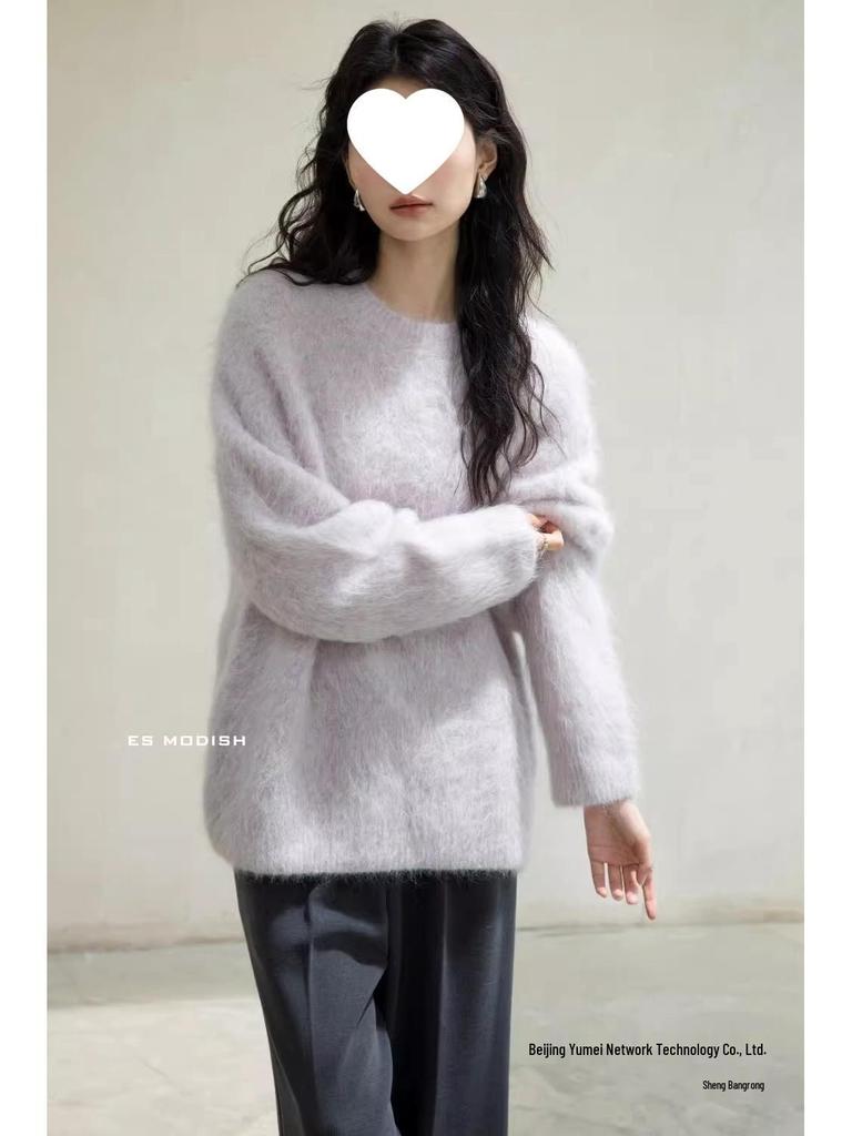 Soft Mink Cashmere Pullover Sweater - Women's Autumn/Winter Cozy Style Milk Knitted Cardigan Thickened Top