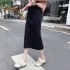 Women Knitting Skirt High Waist Back Slit Design Solid Color Midi Skirt Soft Breathable Thickened Warm Hip Wrapped Skirt