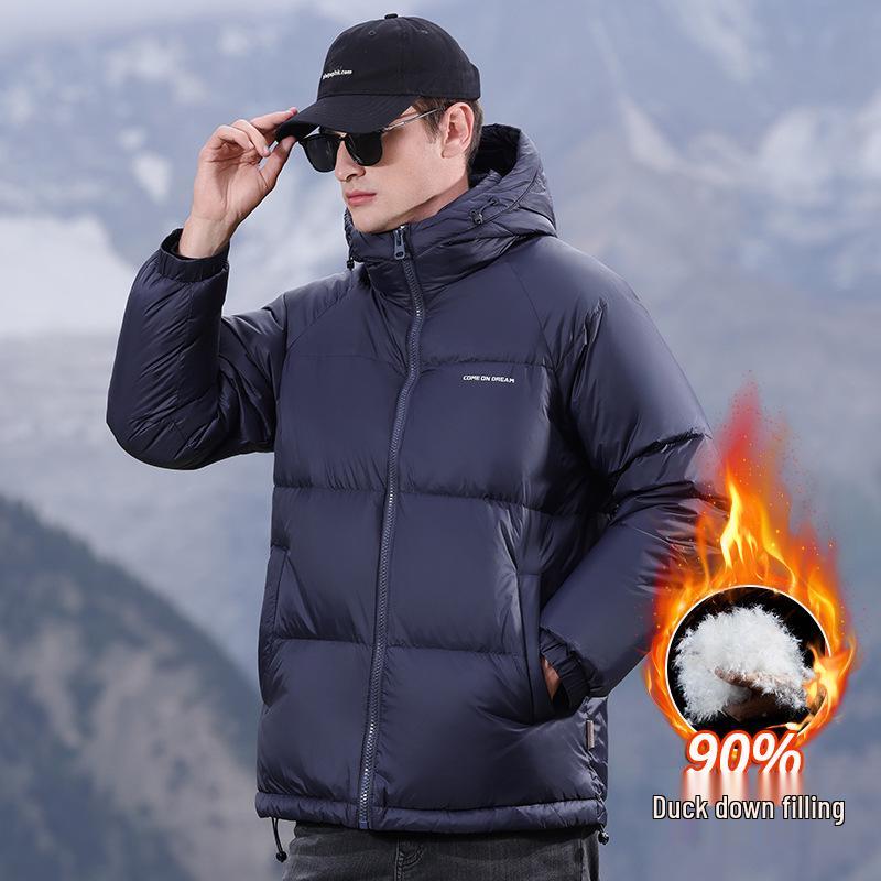 Winterjacke mit Kapuze für Herren: Dicker, warmer Freizeitmantel mit 90 % weißer Entendaune