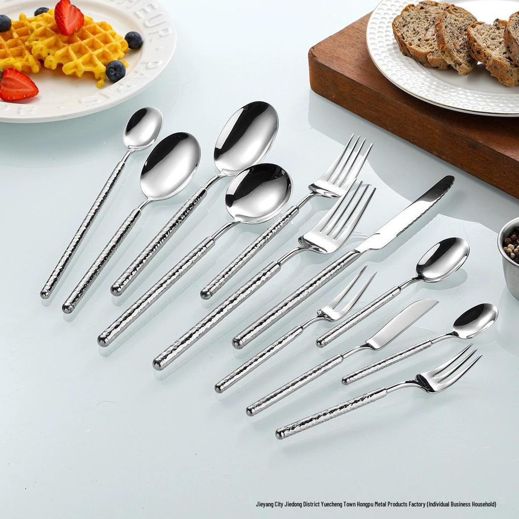 Round Diamond Cutlery Set: 304 Stainless Steel Steak Knife, Fork, Spoon, Spatula, Ladle, Slotted Spoon, Frying Spatula.