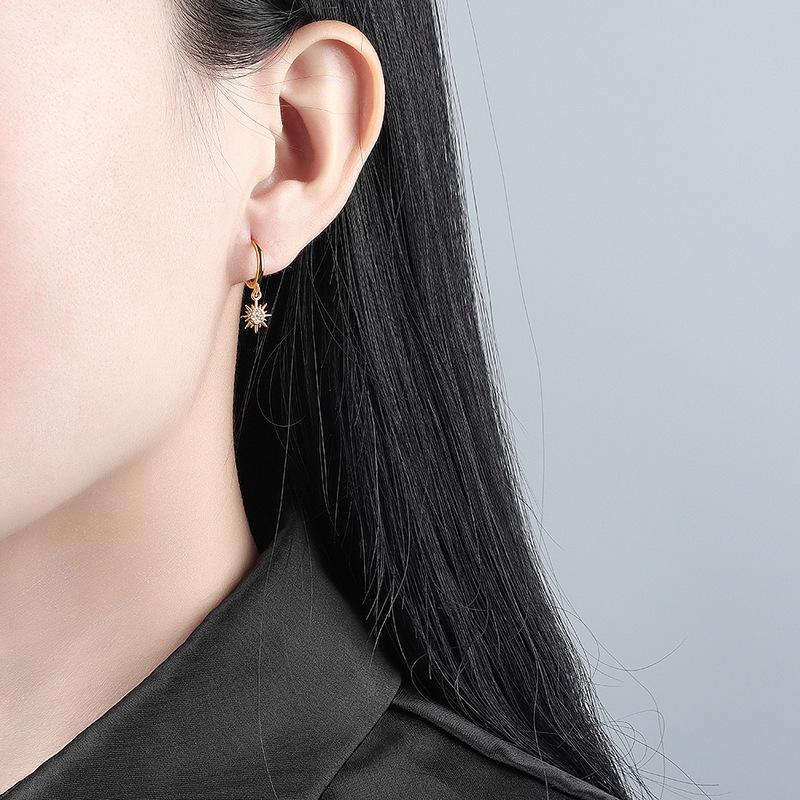 Silver Color Sun Shape Zircon Earrings Female Temperament All-Match Fashionable Handmade Unique Design Charm Jewelry Gift