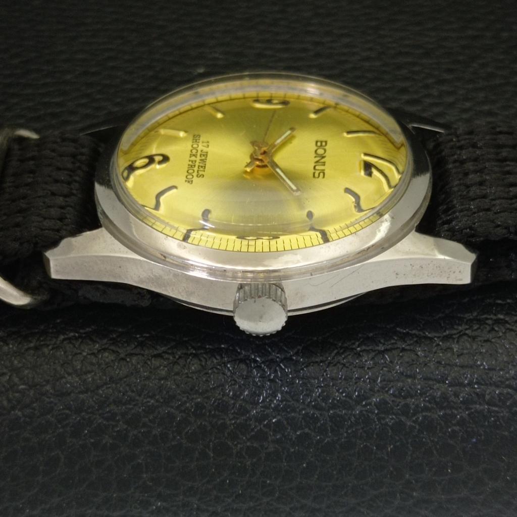 REFURBISHED BONUS HAND-WINDING SWISS MENS GOLDEN COLOR DIAL WATCH a432703-2 R113-a432703