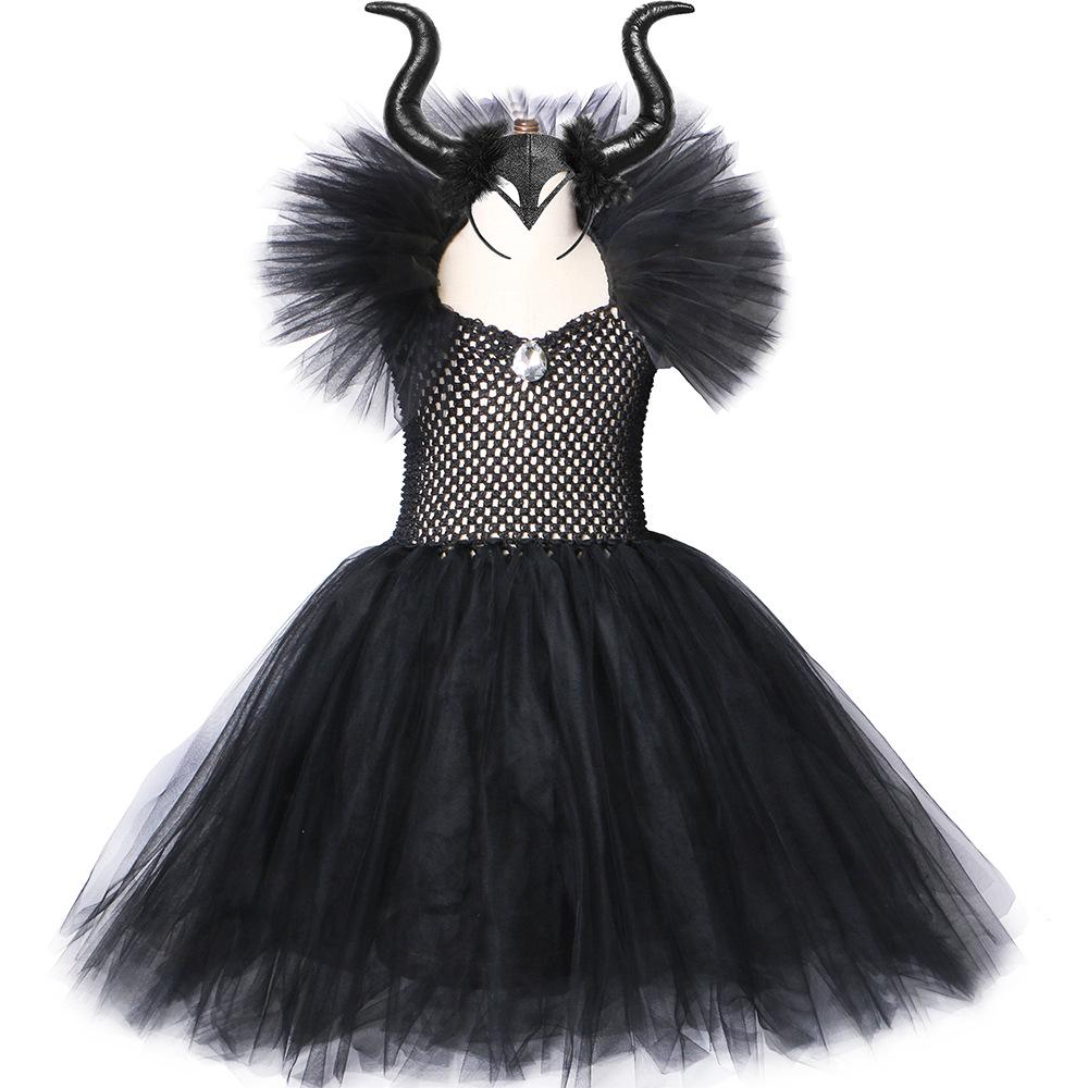 Girls' Maleficent Witch Costume Dress for Halloween Party - Mesh Skirt Set