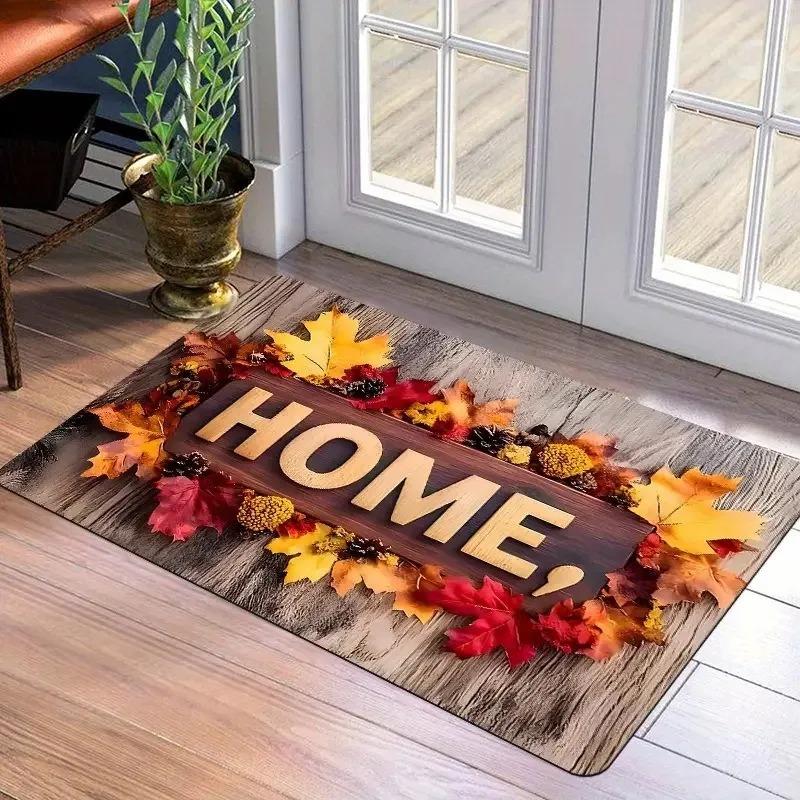 Vintage Maple Pattern Printed Door Mat Rug for Entrance Hall Autumn Carpets for Bedroom Bathroom Entryway Rug Home Decoration