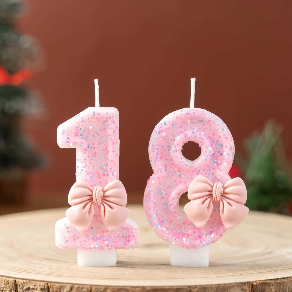 Cute Princess Pink Bow Birthday Candle Cake Decoration