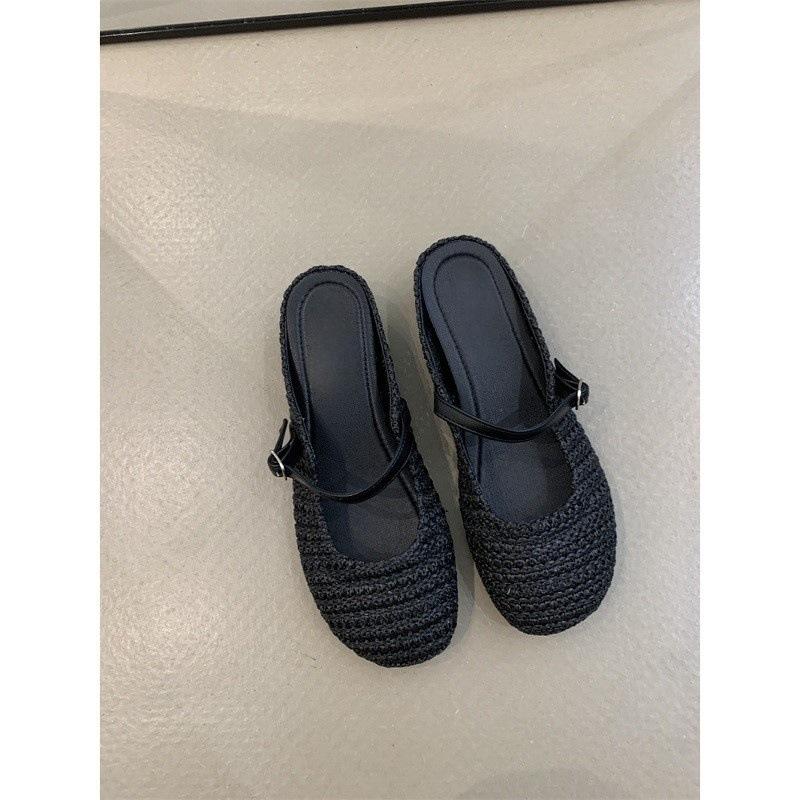 Urlaubsstil Retro gewebte Tasche Kopf halb schleppen 2025 kleine Mann Innenhöhenerhöhung Wort Mary Jane Schuhe