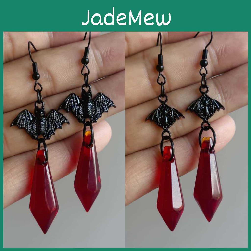 Gothic Style Bat Waterdrop Crystal Earrings For Women With Handcrafted Alloy Design