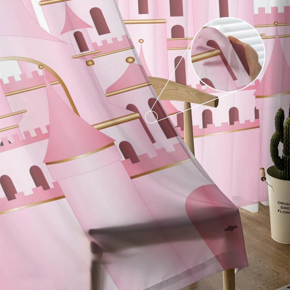 Perdele pentru fereastră transparentă din tul alb castel cu desene animate roz pentru sufragerie dormitor Perdele moderne din voile din tul draperii decorare