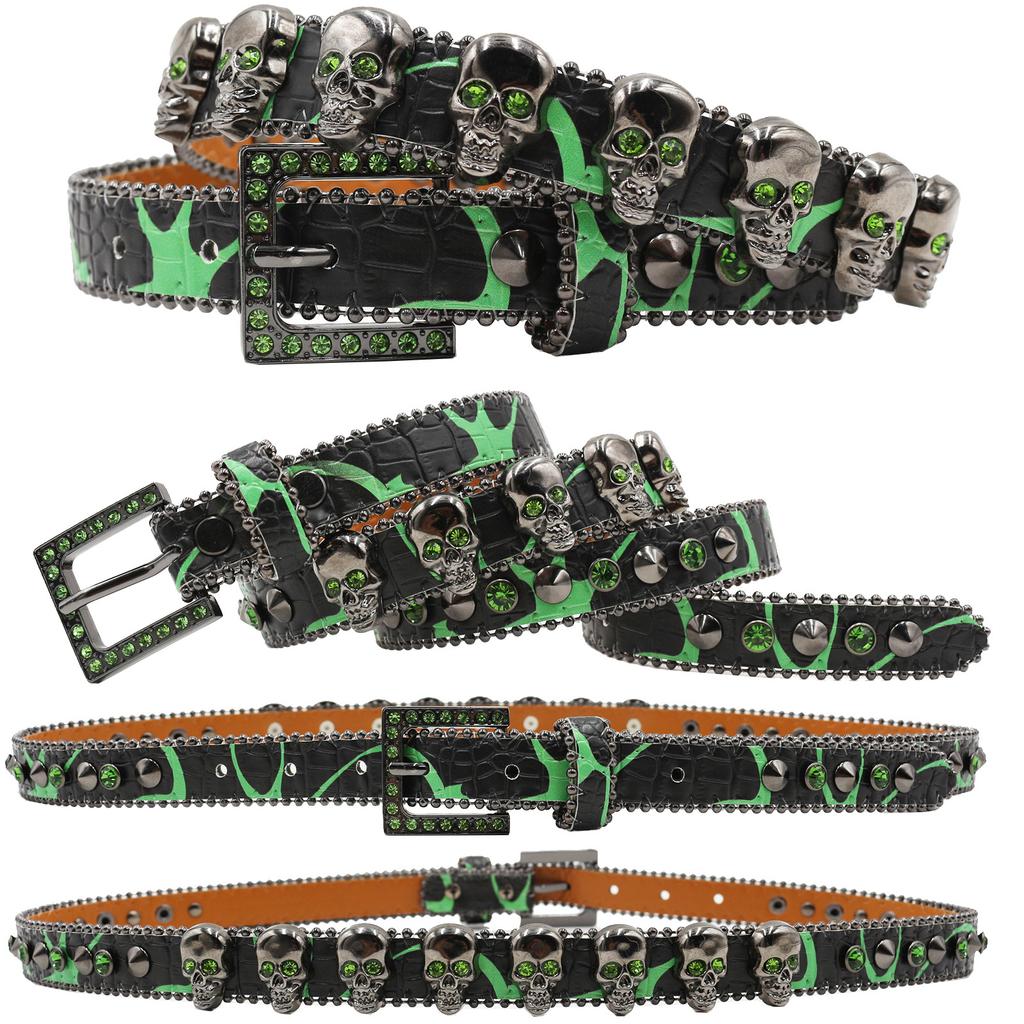 Full Skull Design Pattern for Women with European and American Rhinestone Inlaid Belt High-end Pin Buckle Hip-hop Decoration Nightclub