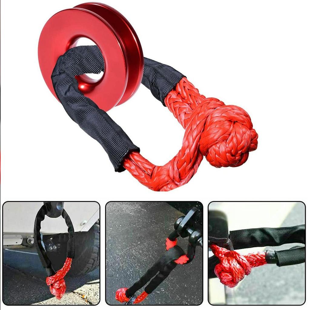 Heavy Duty Recovery Ring Snatch Block Pulley W/ Soft Shackle Tow Winch Rope