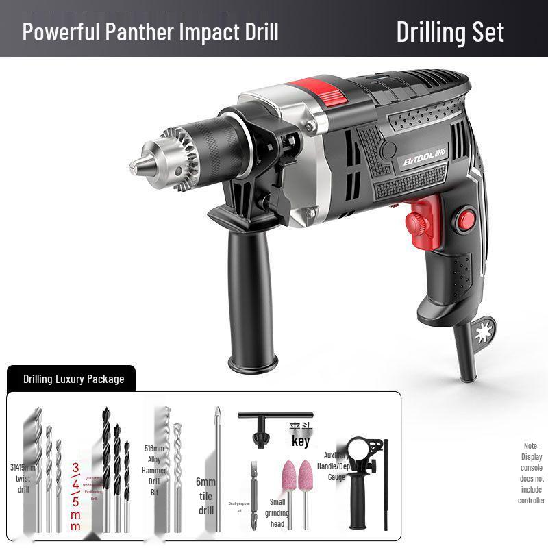 220V Multifunction Handheld Electric Drill & Screwdriver with Pistol Grip, Hammer & Power Tool Functions.