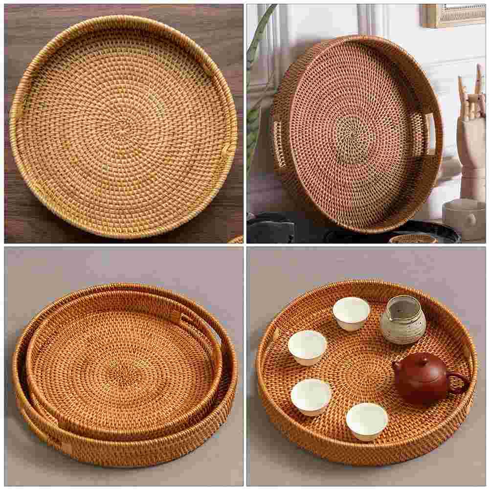 Food Tray Home Decor Rattan Storage Basket Multipurpose Fruit Light Brown Baskets