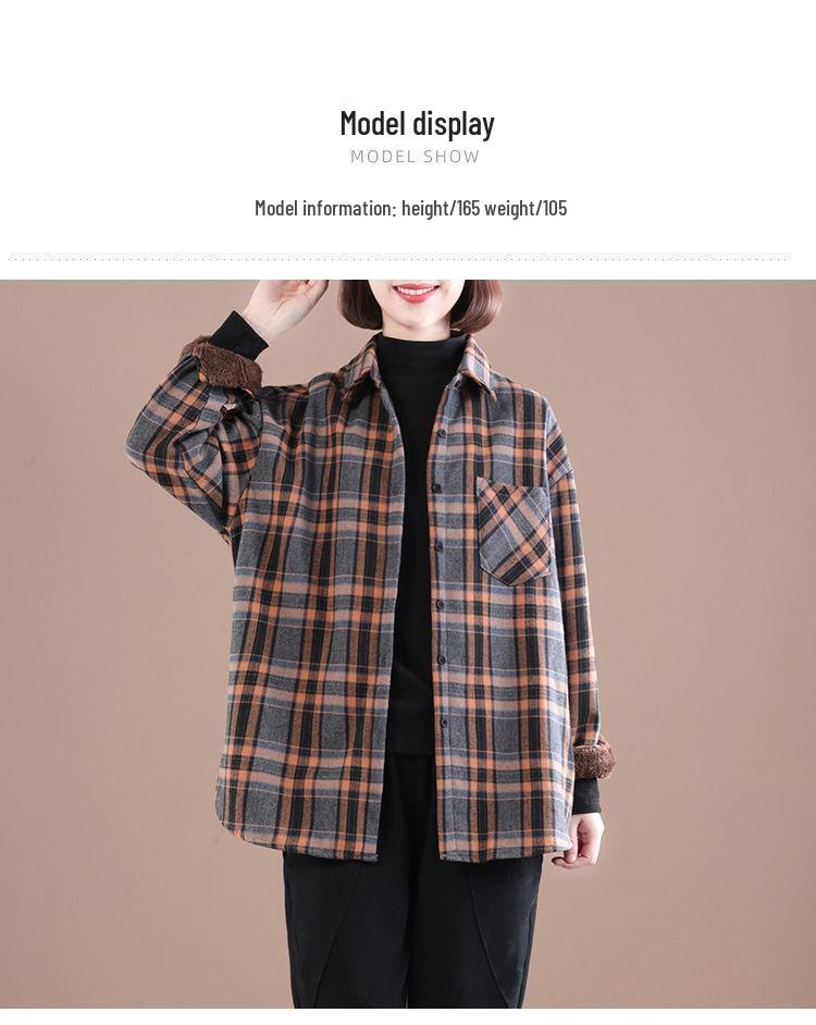 Women's Winter Brushed Plaid Long Sleeve Mid-Length Coat