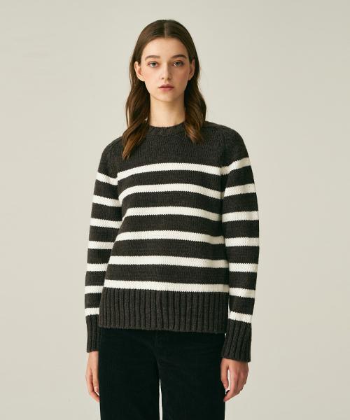 LADY VOLUME Wool Stripe Pullover_Brown