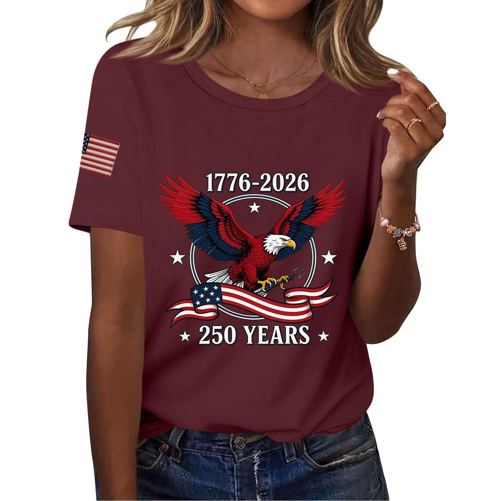 Damenmode, lässig, bedruckt, kurzärmlig, Rundhalsausschnitt, Pullover