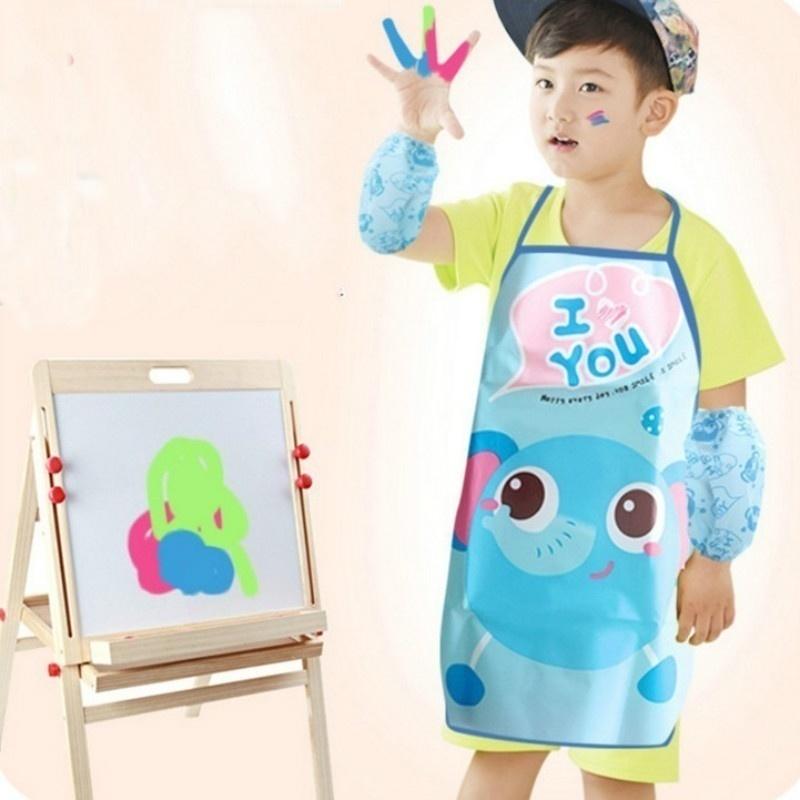 2pc/Set Cute Kids Chef Apron Sets Child Cooking Painting Waterproof Children Gowns Bibs Eating Clothes Drawing for Dinner