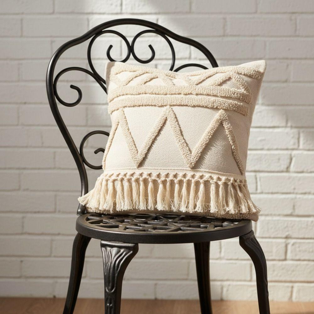 Hidden Zipper Sofa Cushion Case Modern Throw Pillow Cover Elegant Bohemian Fringe Pillow Cover  Inn