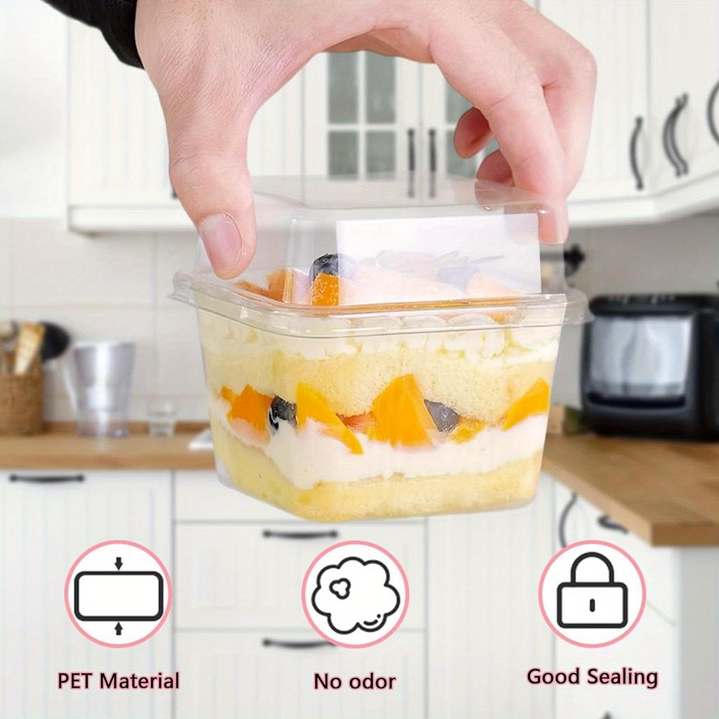 50pcs Square Ice Cream Cup with Lid, Clear Dessert Cup for Summer, Pudding, Parties, Bakery, Cake Packing