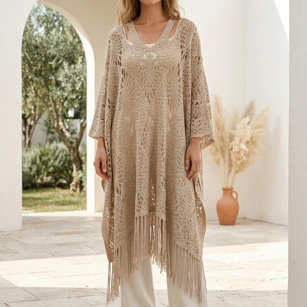 Sun Protection Knit Hollow Out Top Plus Size Summer Beach Cloak Bohemian Shawl  Streetwear