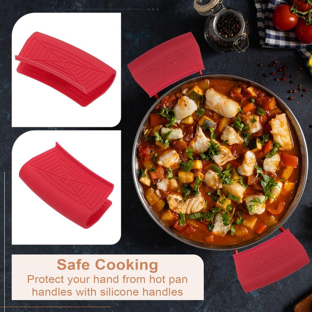 4Pcs Silicone Assist Hot Pan Handle Holder Hot Skillet Handle Covers Pot Holder Sleeve Non-Slip Heat Resistant Pot Frying Pans