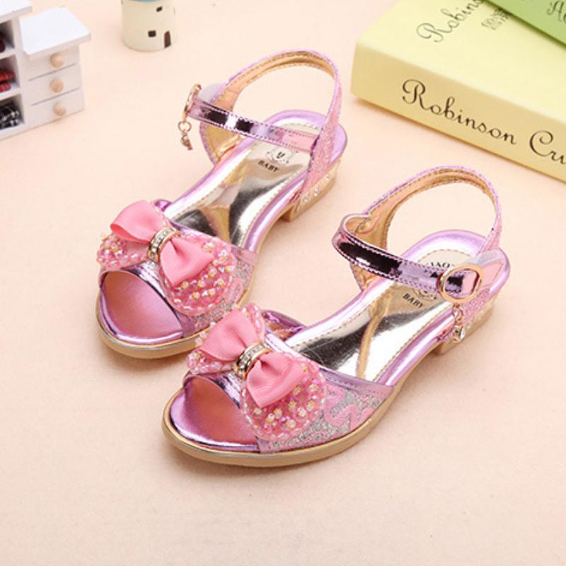Sommer Prinzessin Kinder Sandalen Mädchen Pailletten Low Heels Rutschfeste Schuhe Mode Bowknot Kinder Strand Sandalen Kausal Vielseitig