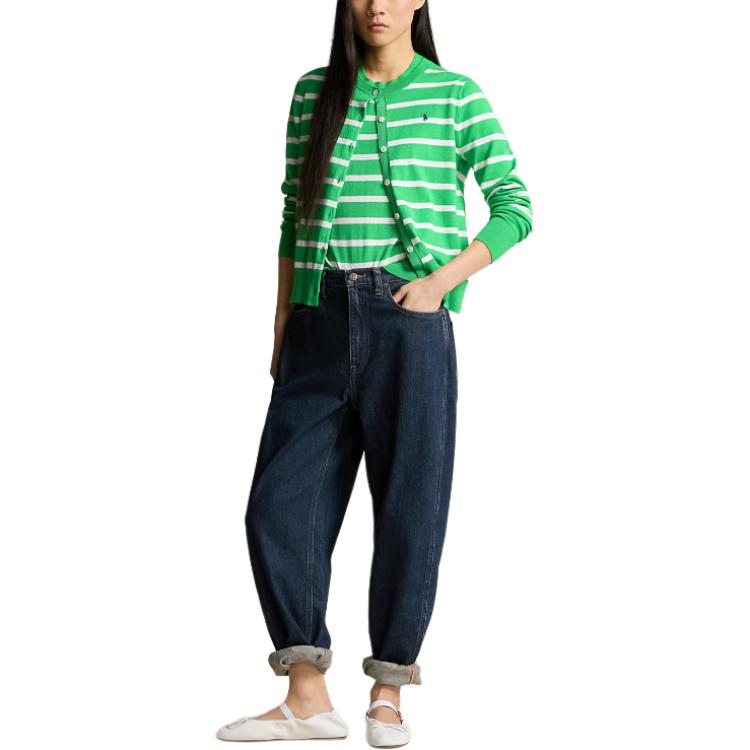 Polo Ralph Lauren Striped Short Sleeve Sweater Women Sweater Green WMPOSWENC020949-300