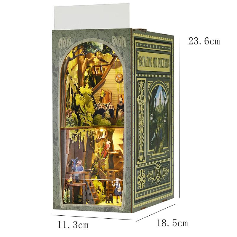 DIY Book Nook Kit Magic House Wooden 3D Puzzle Bookshelf Insert Decor Dollhouse Model Bookend Building Home Decoration Gifts