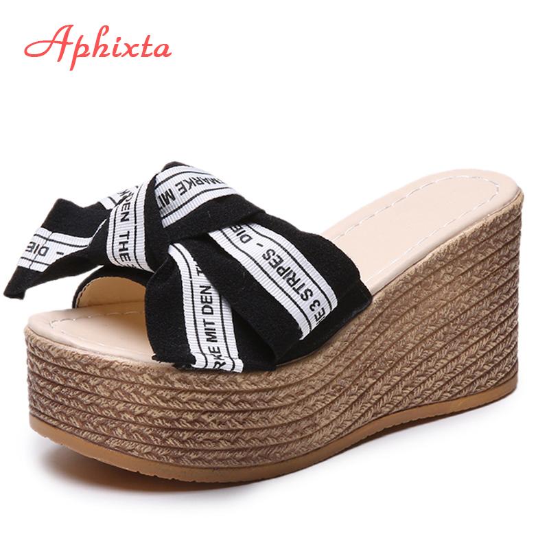 Fashion Aphixta Platform Wedge Slippers Women Outside Shoes Clog Riband Butterfly-knot Sandals Girls Flip Flop Slides Pantoufle Femme