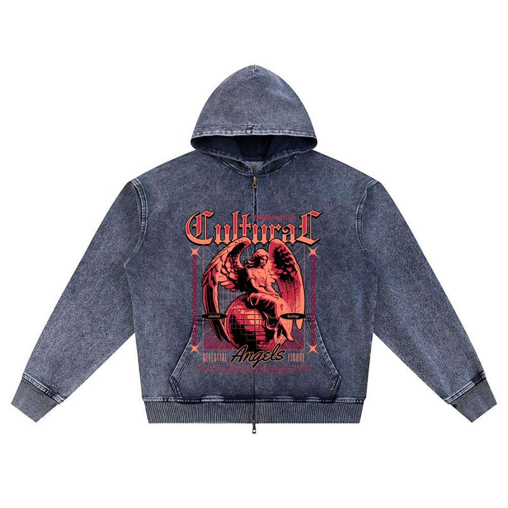 

Худи на молнии из вязаного денима с принтом DTG Angel Streetwear Brother XL темно-синий