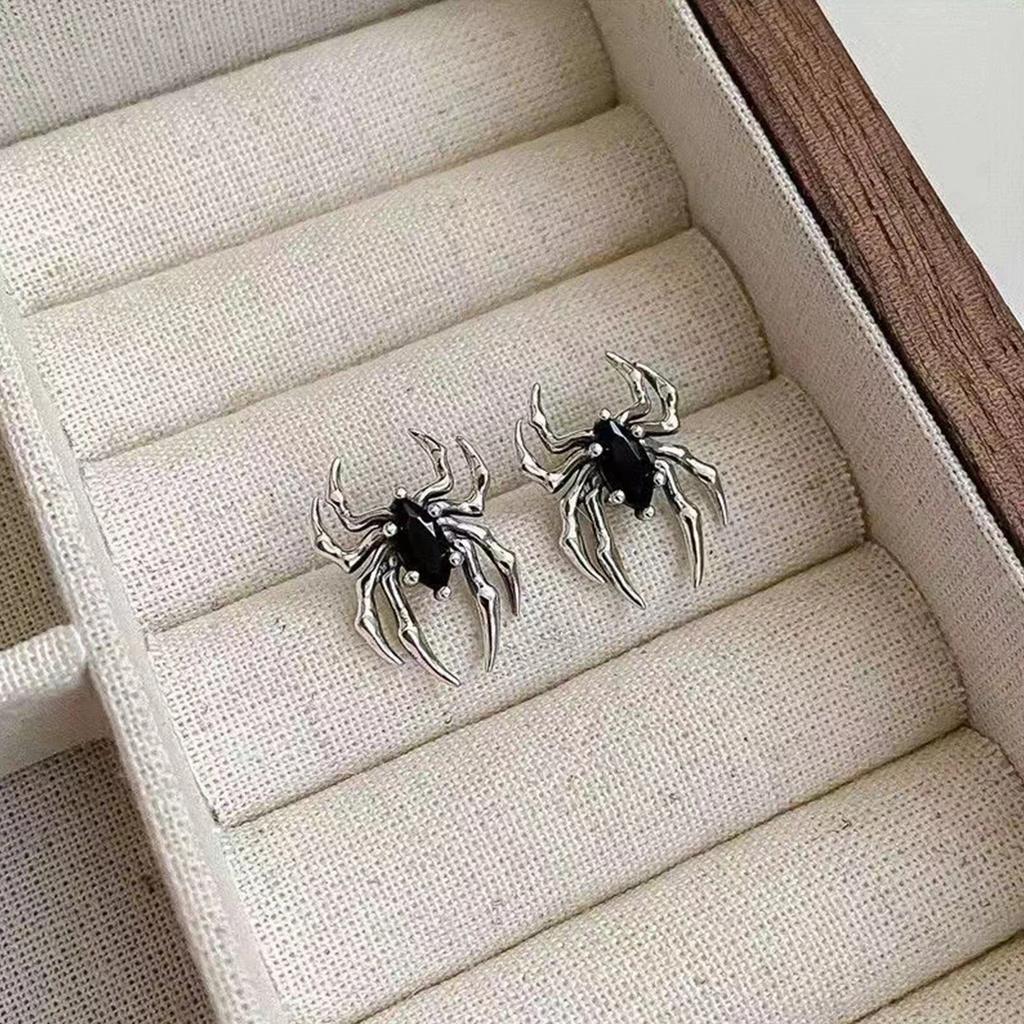 Punk Edelstahl Spinnen Ohrstecker Schwarze Ohrringe für Männer und Frauen Vintage Hip Hop Rock Piercing Ohrschmuck
