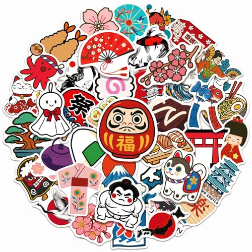 Japanese culture stickers 50 pieces suitable water bottles laptops skateboards guitars scrapbooking journaling applicable suitcases cars motorcycles