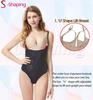 Body con spalline sottili in pizzo, schiena a T, con sostegno al seno e modellante in vita