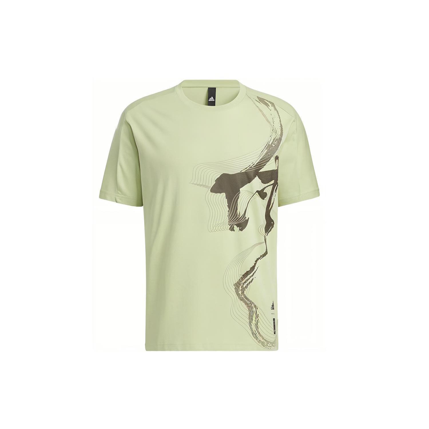 Men s adidas Wj Gfx Story Pattern Printing Round Neck Short Sleeve Green T-Shirt HE5174 L