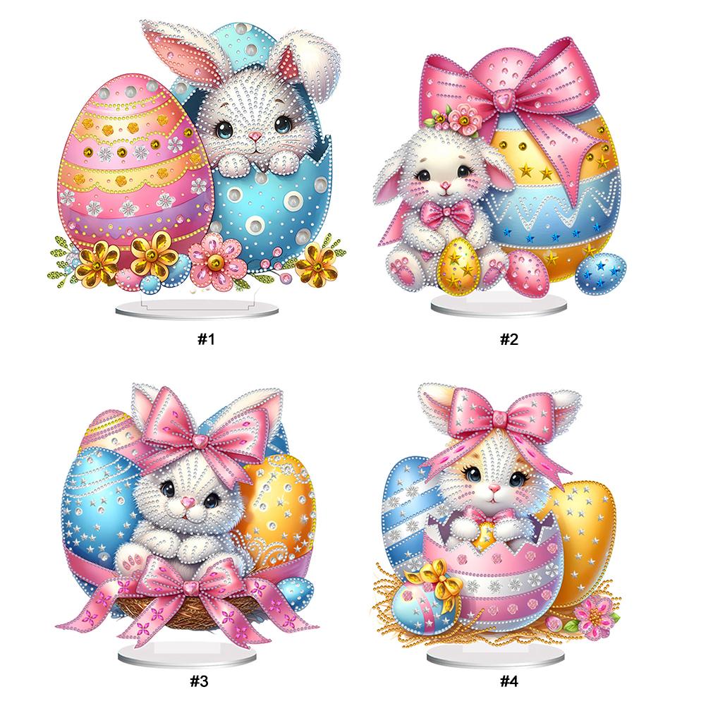 2D Flat Print Easter Bunny Egg DIY Double-Sided Printed Single-Side Drill 5D DIY Diamond Art Tabletop Decor for Adults Beginner