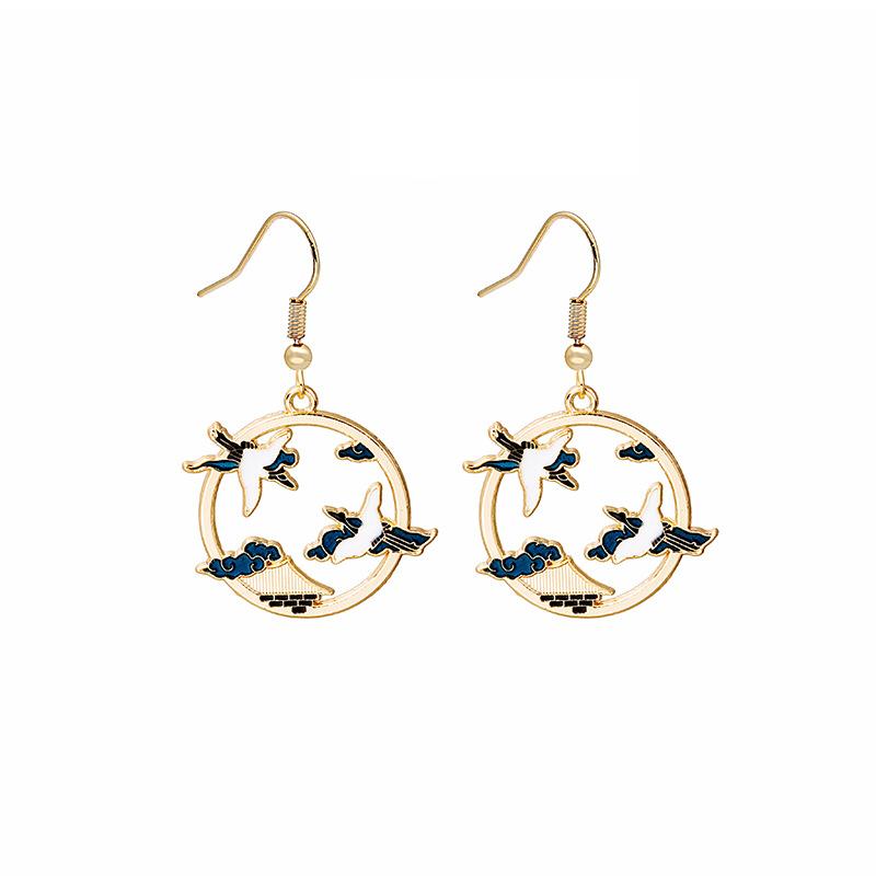 Fun Cartoon Asymmetrical Oil Drop Earrings, Guochao Panda Animal Fruit Earrings, Cute Mushroom Leaf Earrings