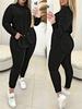 Ladies' Autumn and Winter Long Sleeved Solid Color Comfortable Pit Stripe Hooded Casual Pants Set