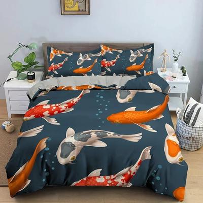 Koi-Print Bettwäscheset Kinder Bettbezugset Bettgarnitur Bettbezug mit 2 Kissenbezügen Bettdecke Bettwäschesets Einzelbett Doppelbett Größe