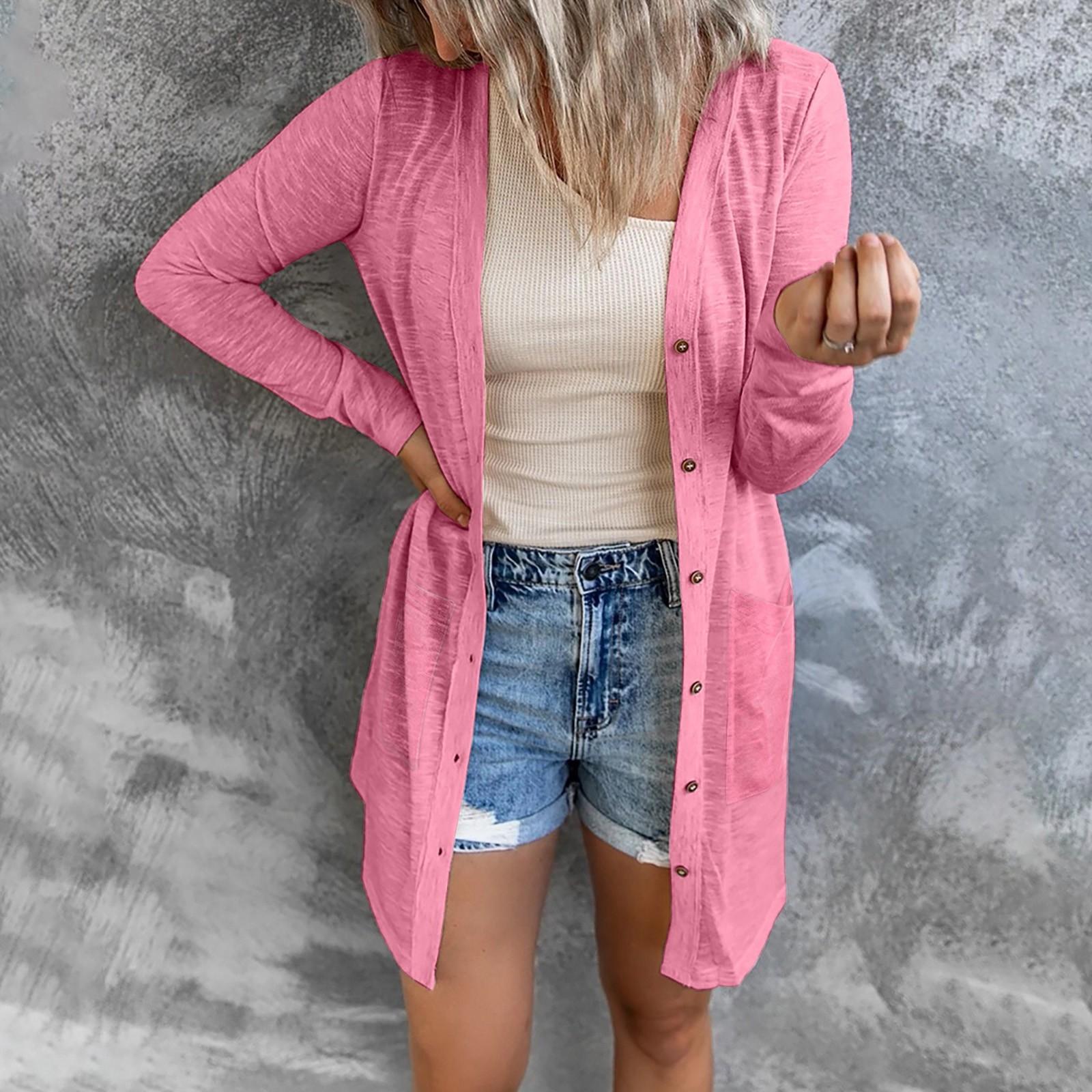 Женский легкий кардиган с открытым передом и длинными рукавами на пуговицах — фото 4