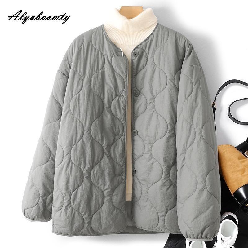 Plus Size Autumn Winter Women Basic Parka O Neck Black Apricot Casual Loose Warm Coat Simple Cotton Ladies' All-Match Outerwear