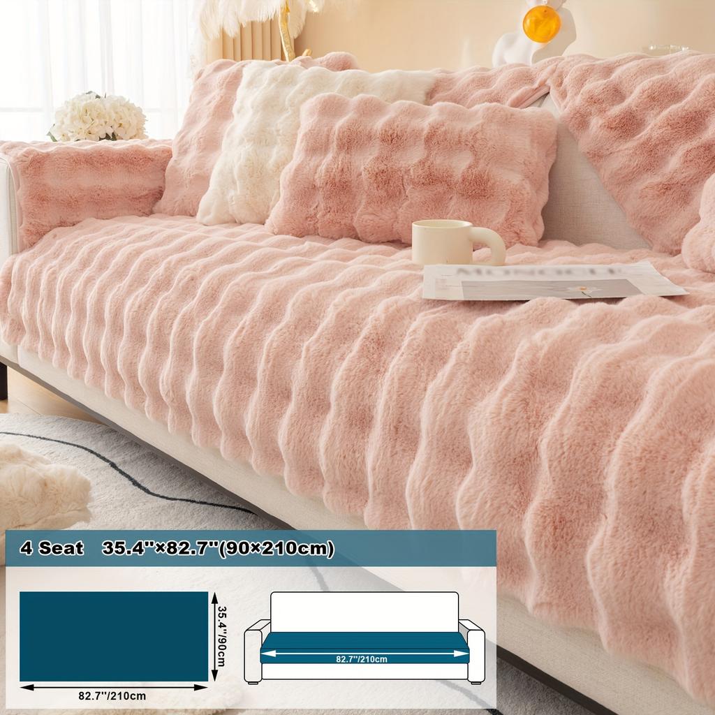 1pc Imitation Rabbit Plush Sofa Cushion, Fuzzy Non Slip Sofa Slipcover, Furniture Protector, For Bedroom Office Living Room Decor