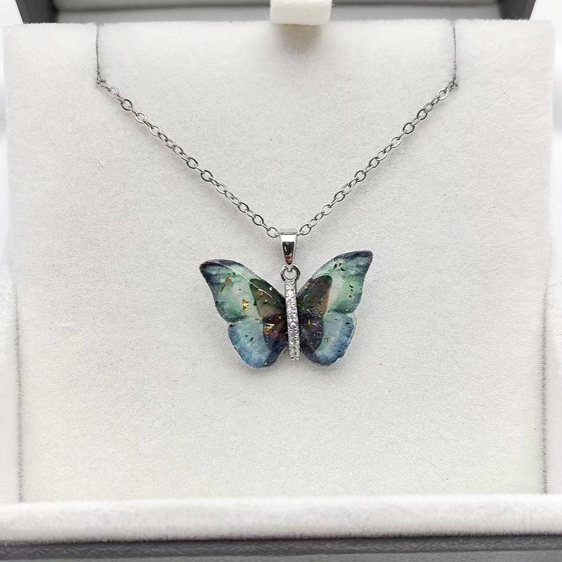 1 Pcs Fashion Fairy Color Butterfly Copper Pendant Necklace Women's Collarbone Chain Girls' Elegant Minimalist Accessories